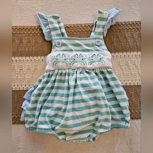 Striped Baby Romper with Crab Embroidery Sz 12-18M